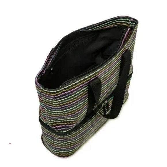 Beach Tote Bag w/Zip Bottom Cooler Multicolor/Black - Picture 4 of 5